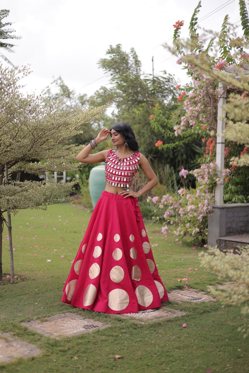 Navratri Special Roman Silk Lehenga Choli with Gota Work - Black