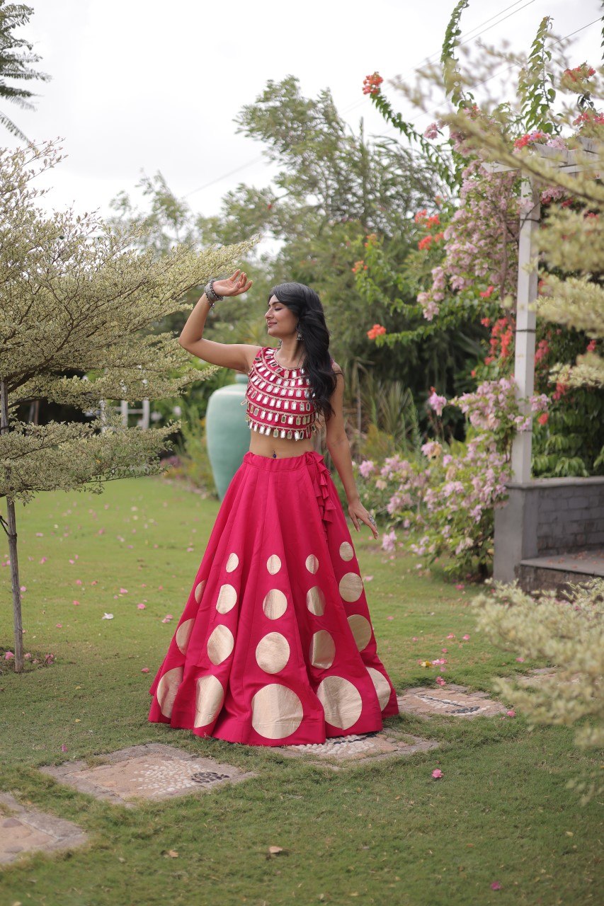 Navratri Special Roman Silk Lehenga Choli with Gota Work - Black