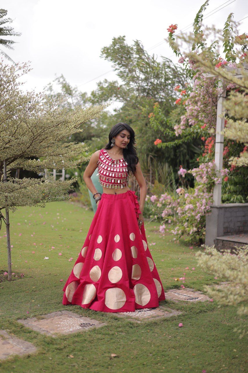 Navratri Special Roman Silk Lehenga Choli with Gota Work - Black