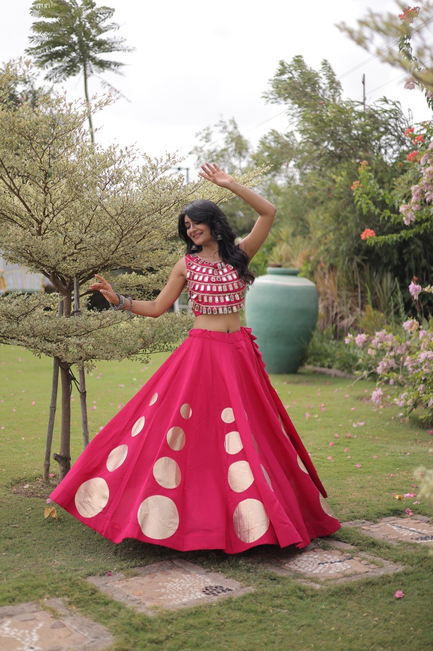 Navratri Special Roman Silk Lehenga Choli with Gota Work - Black