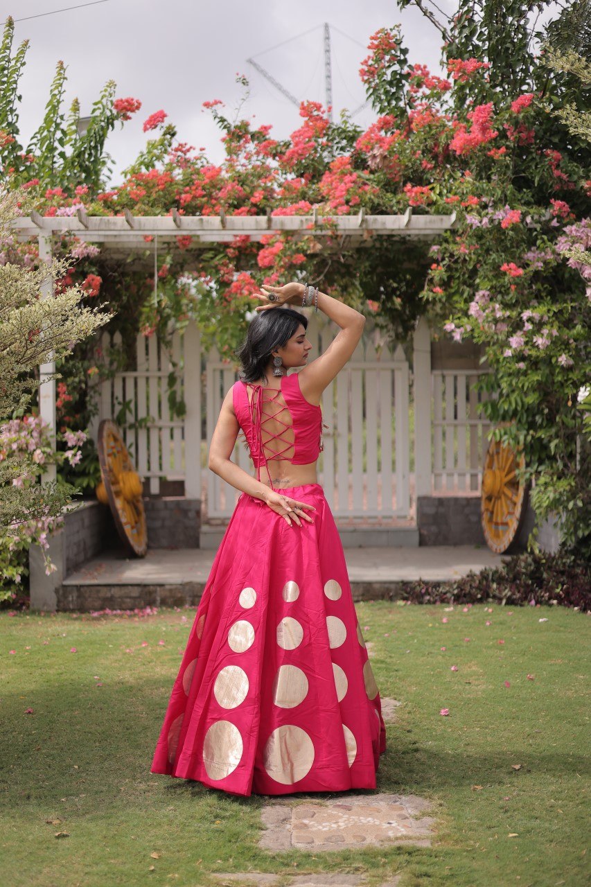 Navratri Special Roman Silk Lehenga Choli with Gota Work - Black