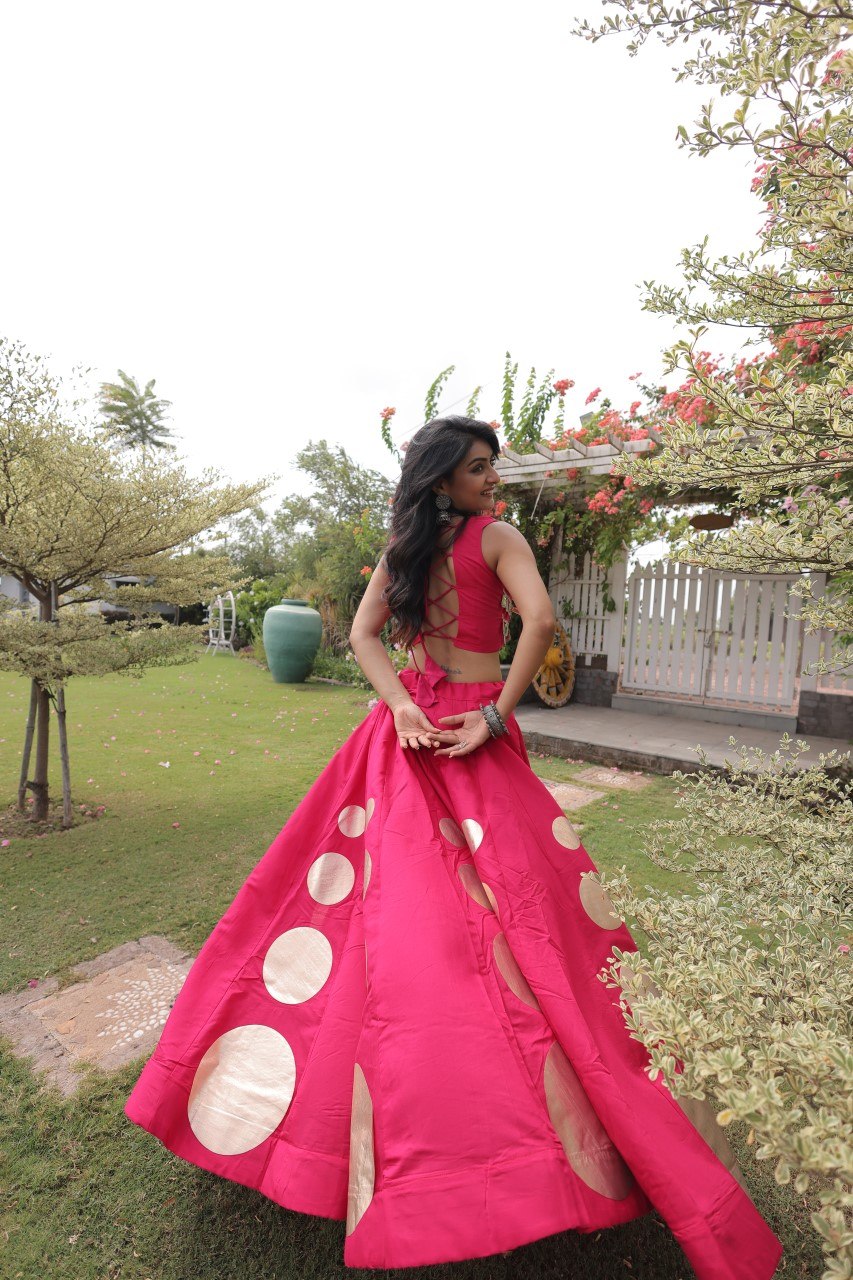 Navratri Special Roman Silk Lehenga Choli with Gota Work - Black