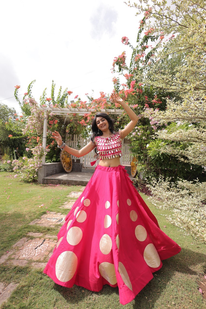Navratri Special Roman Silk Lehenga Choli with Gota Work - Black