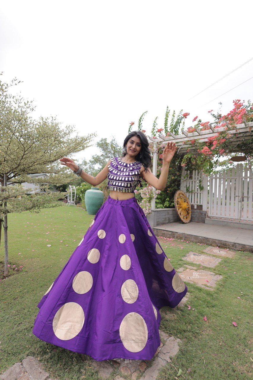 Navratri Special Roman Silk Lehenga Choli with Gota Work - Black