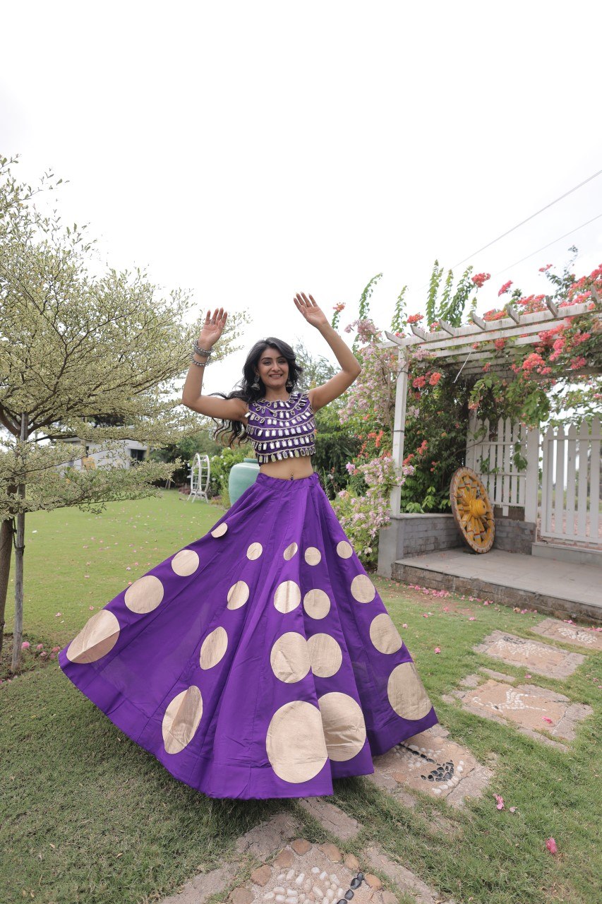 Navratri Special Roman Silk Lehenga Choli with Gota Work - Black