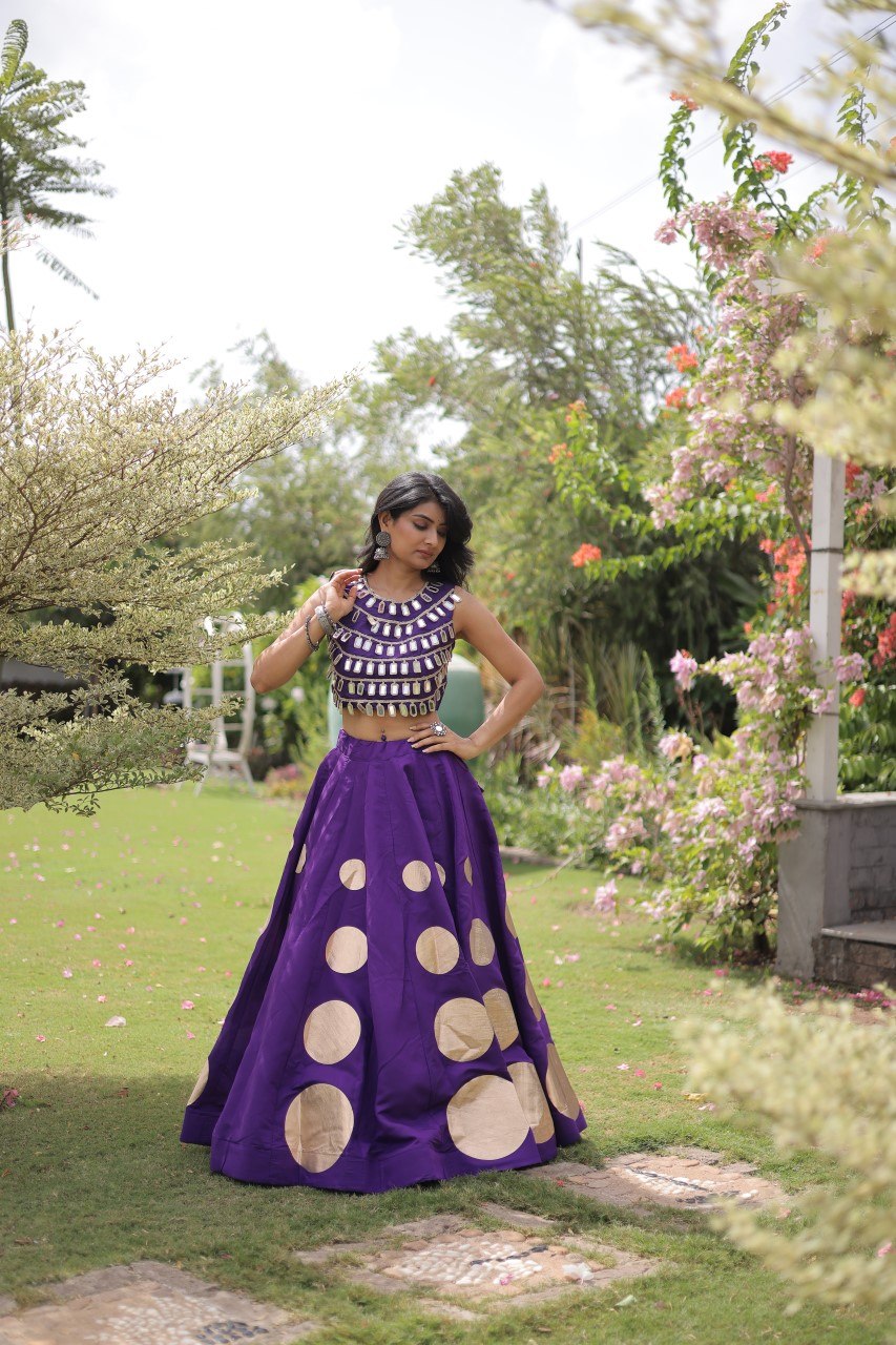 Navratri Special Roman Silk Lehenga Choli with Gota Work - Black