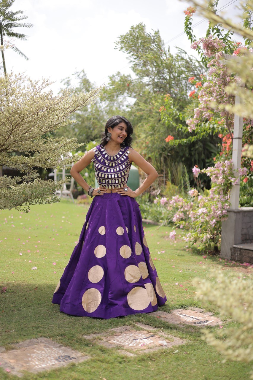 Navratri Special Roman Silk Lehenga Choli with Gota Work - Black