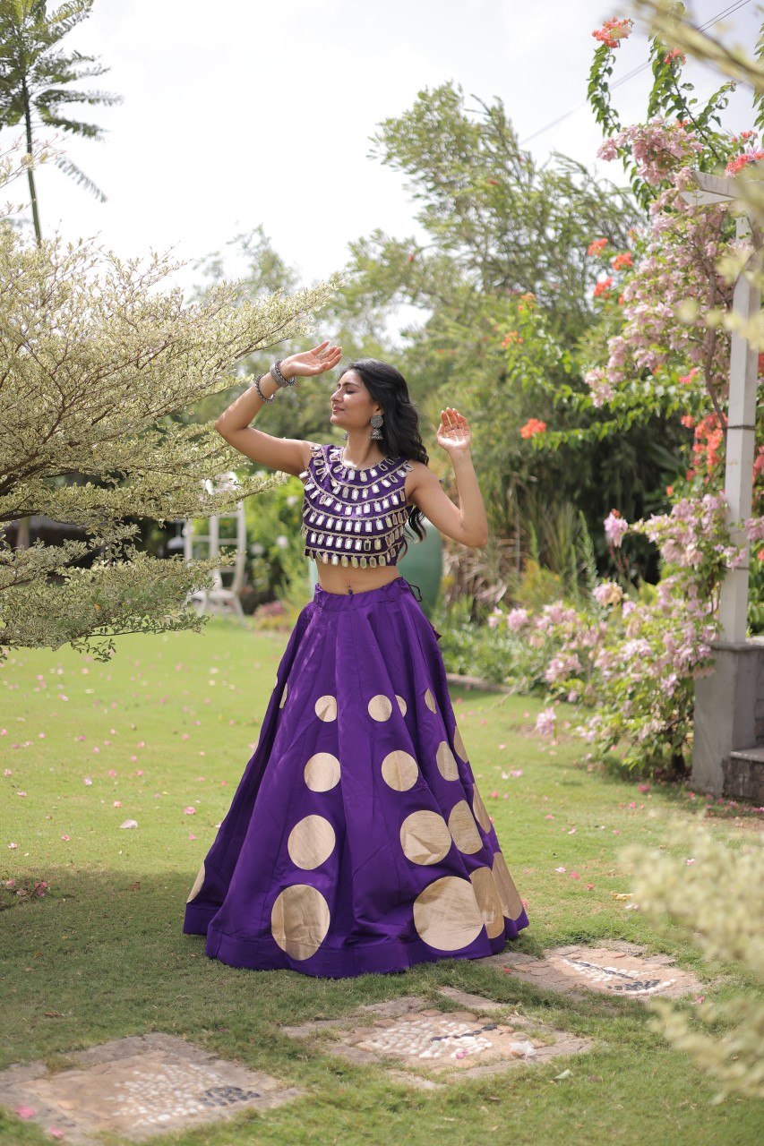 Navratri Special Roman Silk Lehenga Choli with Gota Work - Black