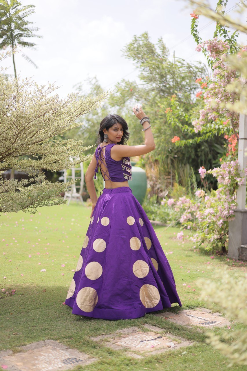 Navratri Special Roman Silk Lehenga Choli with Gota Work - Black
