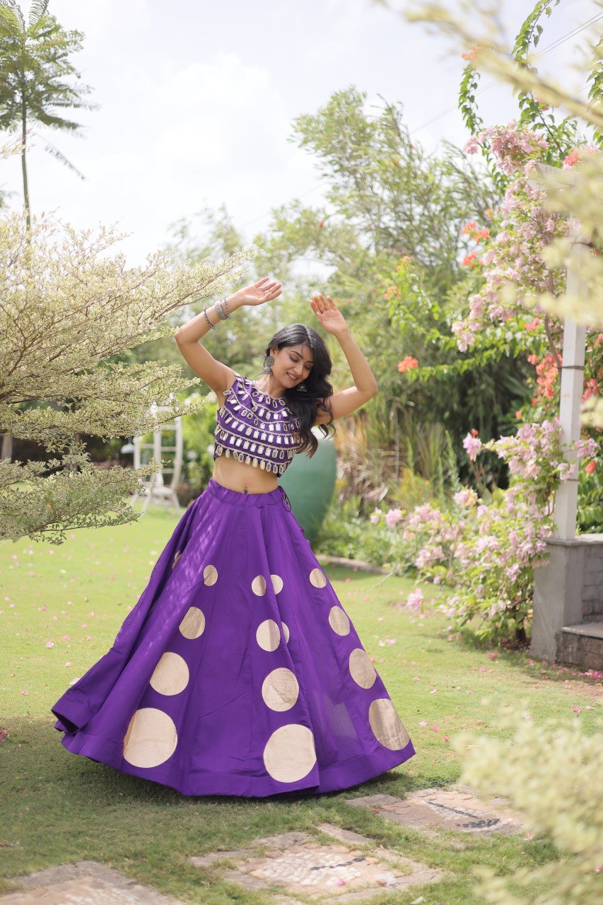 Navratri Special Roman Silk Lehenga Choli with Gota Work - Black