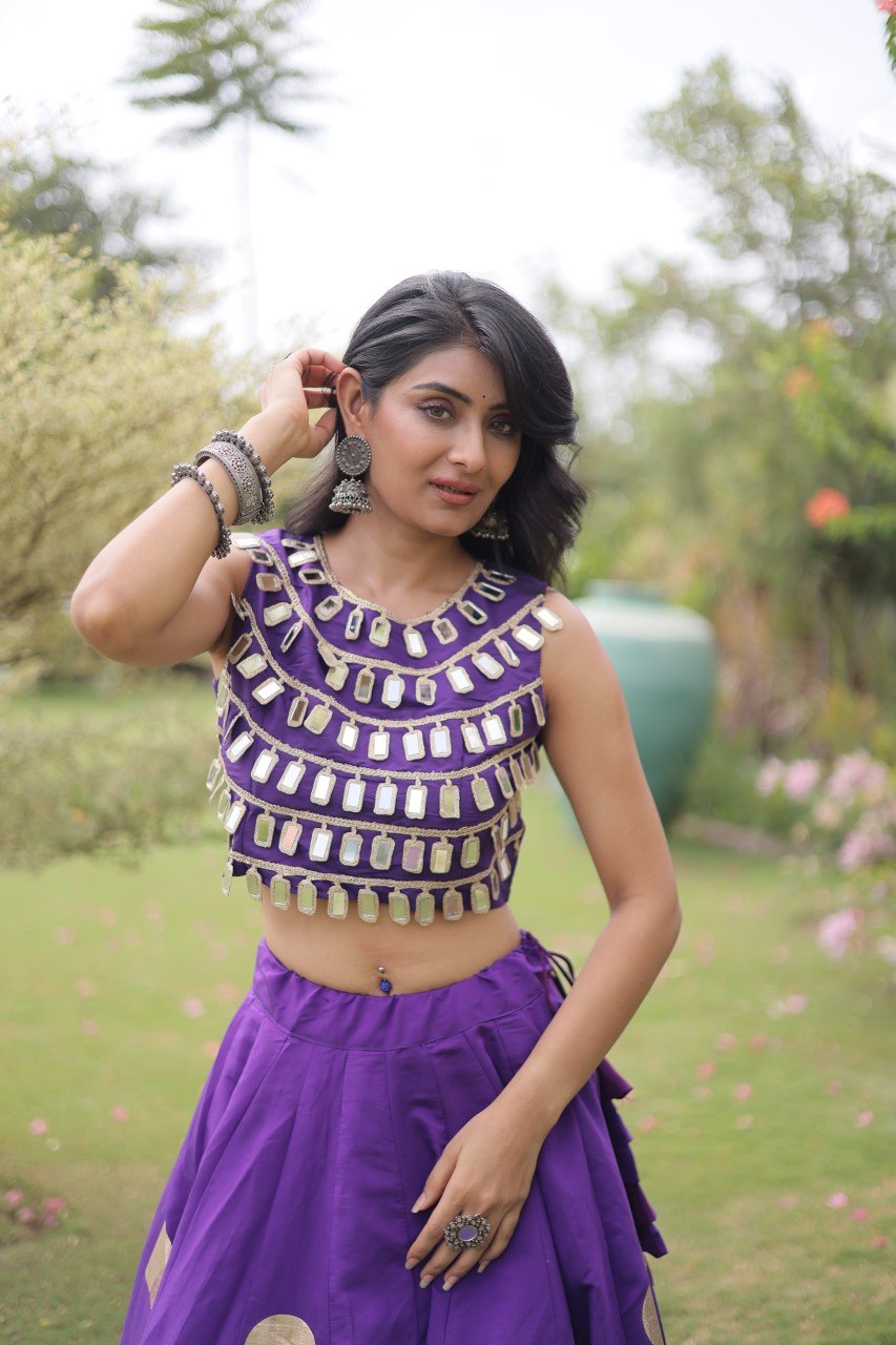 Navratri Special Roman Silk Lehenga Choli with Gota Work - Black