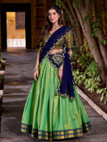 Green Magnetic Kanchipuram Silk Zari Weaving Half Saree Lehenga