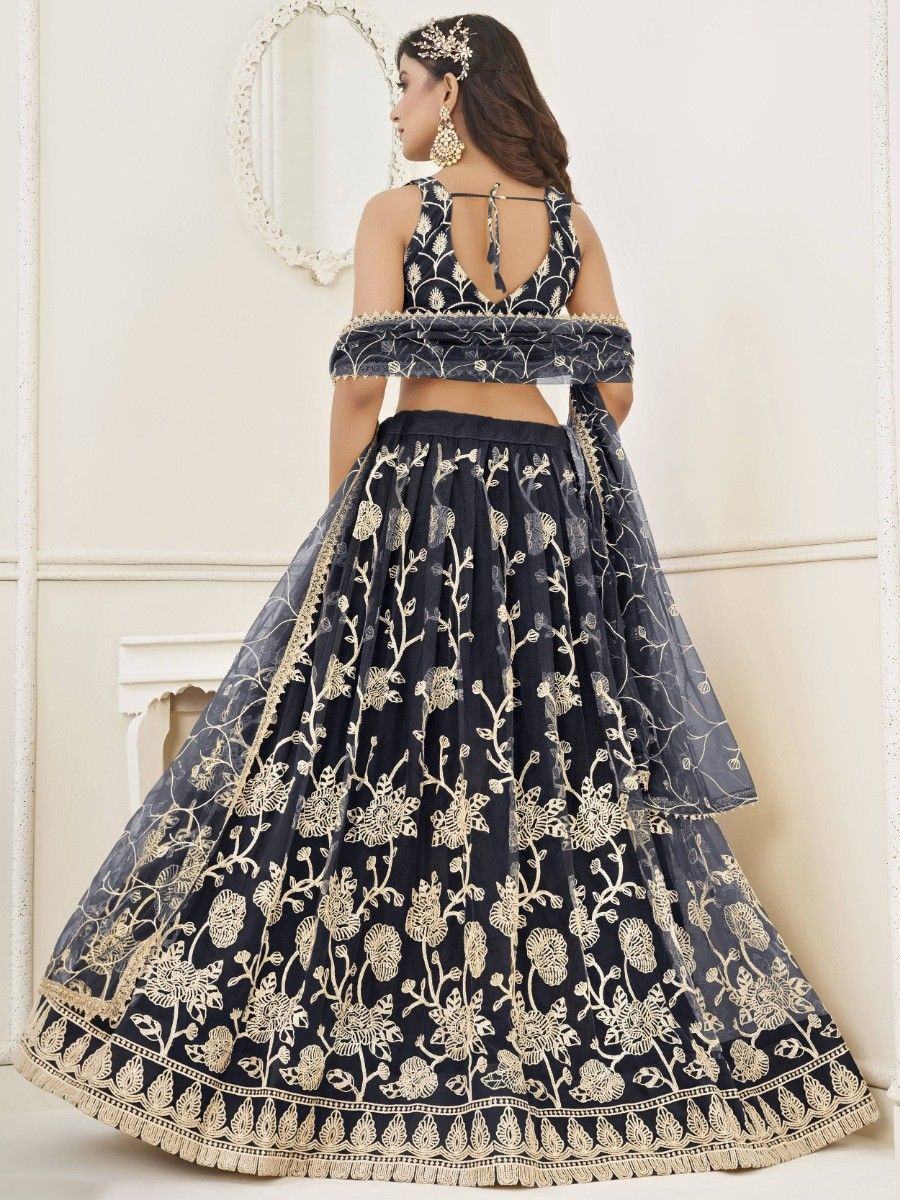 Black Appealing Embroidered Net Haldi Wear Lehenga Choli