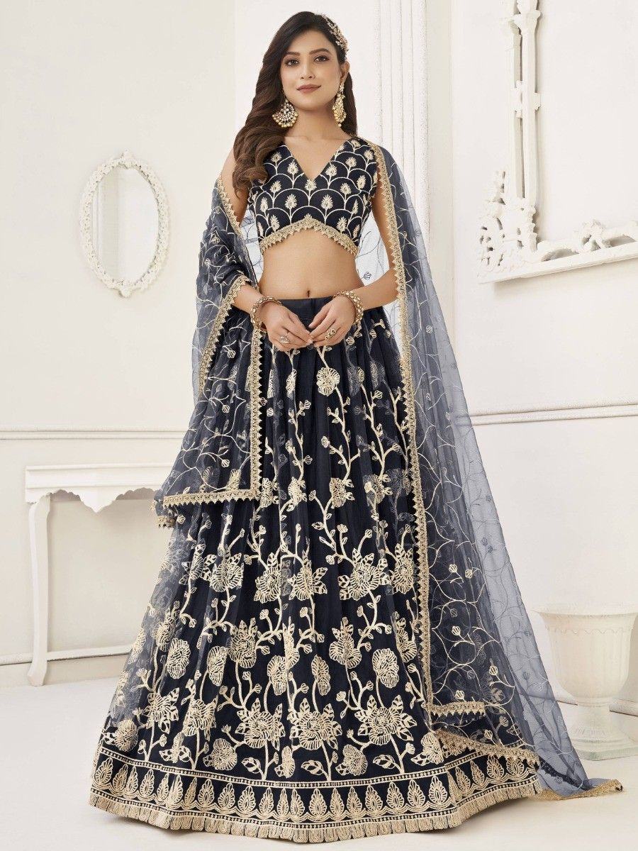 Black Appealing Embroidered Net Haldi Wear Lehenga Choli