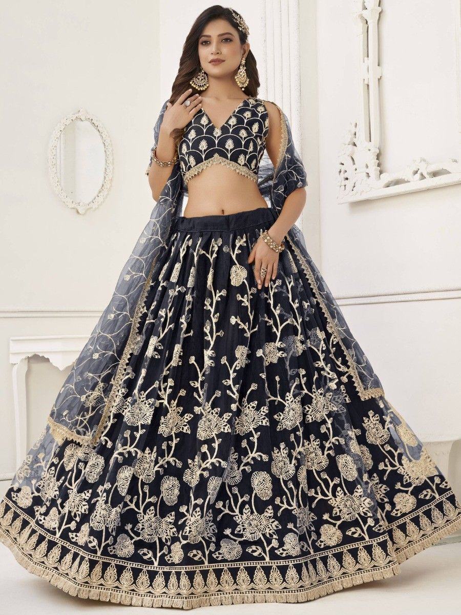 Black Appealing Embroidered Net Haldi Wear Lehenga Choli