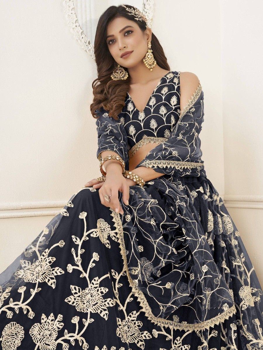 Black Appealing Embroidered Net Haldi Wear Lehenga Choli