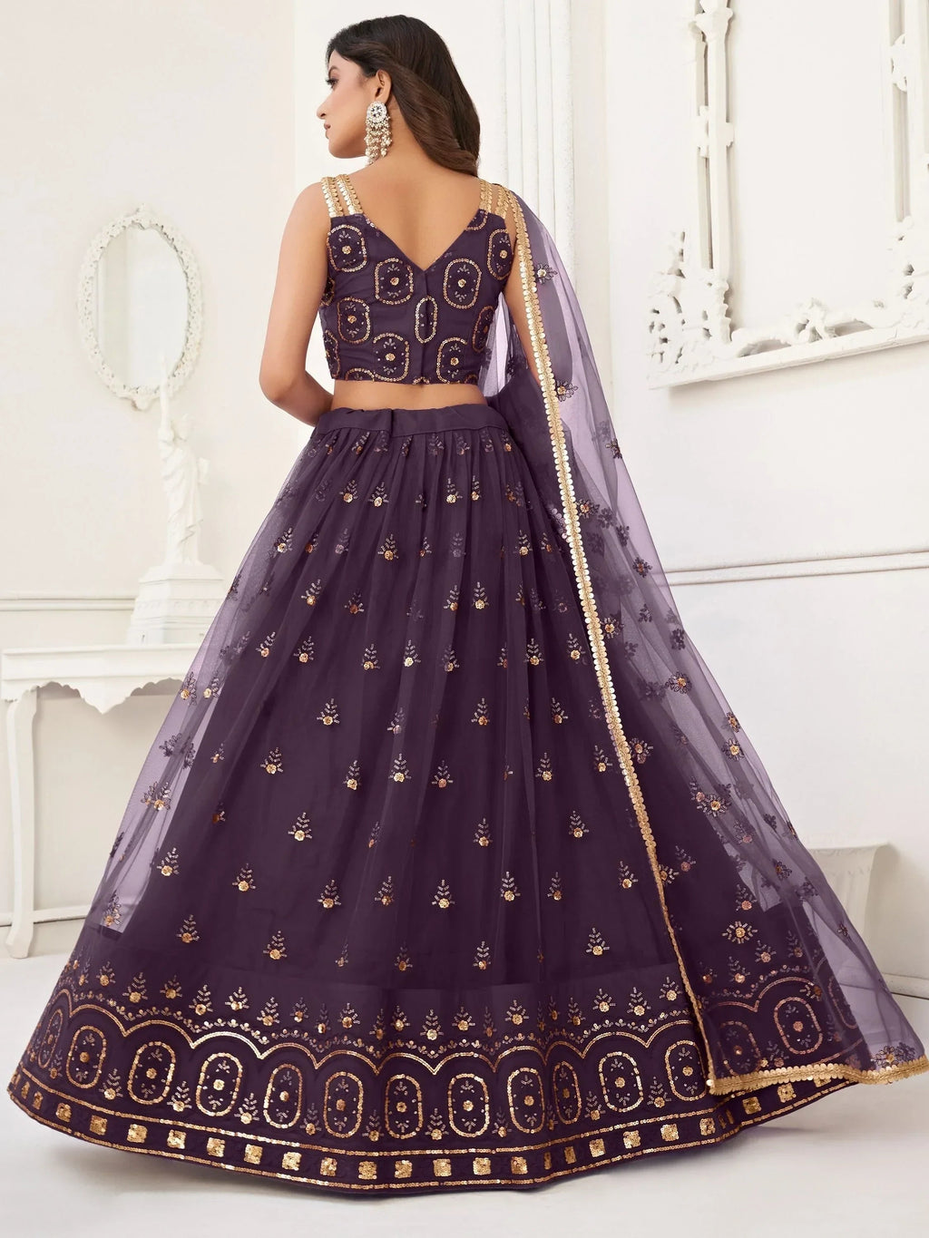 Adorable Purple Sequins Net Function Wear Lehenga Choli With Dupatta