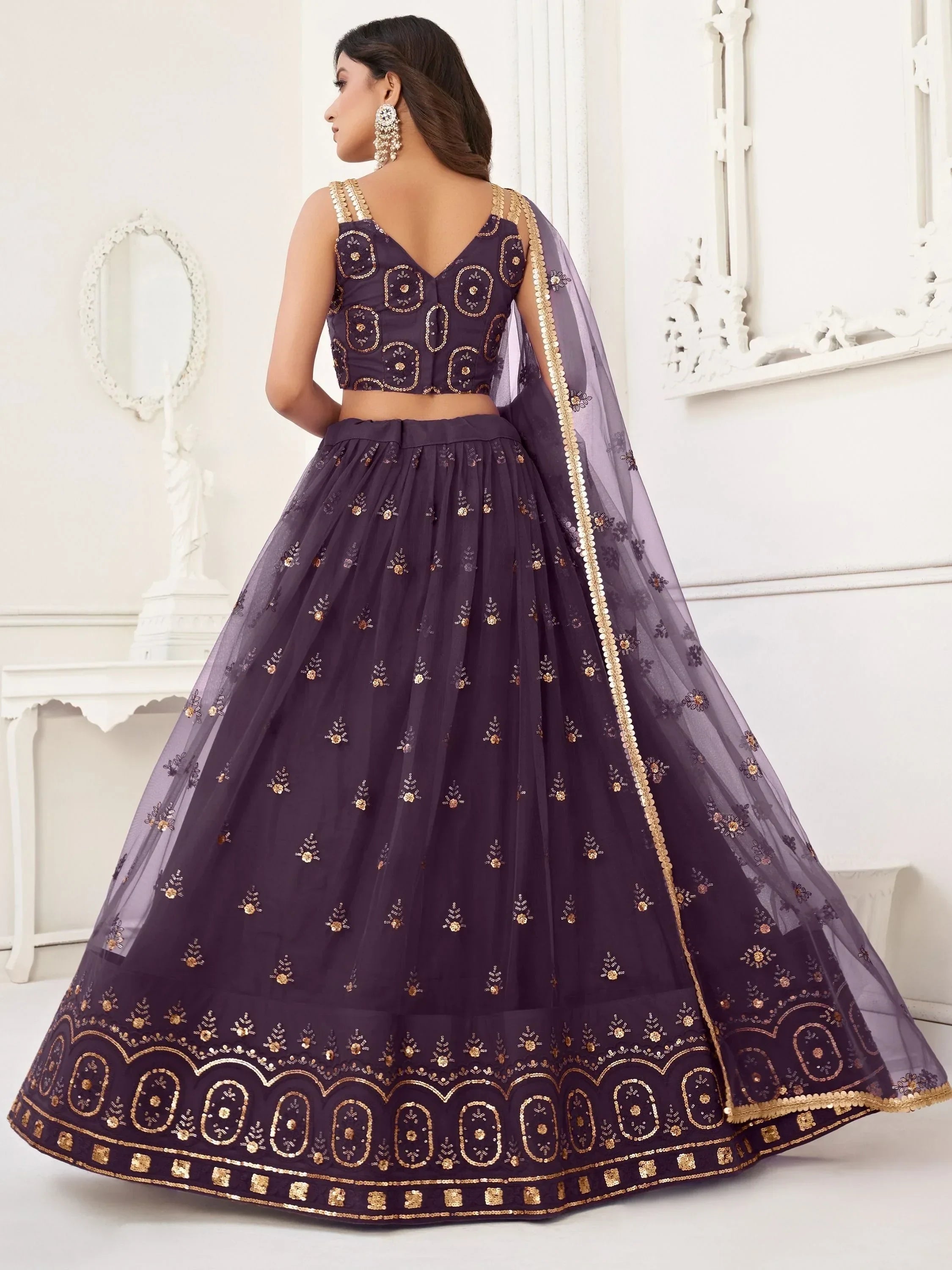 Adorable Purple Sequins Net Function Wear Lehenga Choli With Dupatta