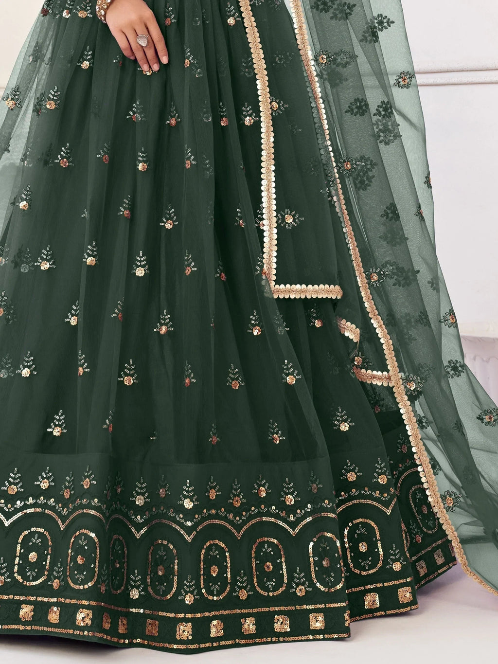Green Pretty Sequins Butterfly Net Party Wear Lehenga Choli