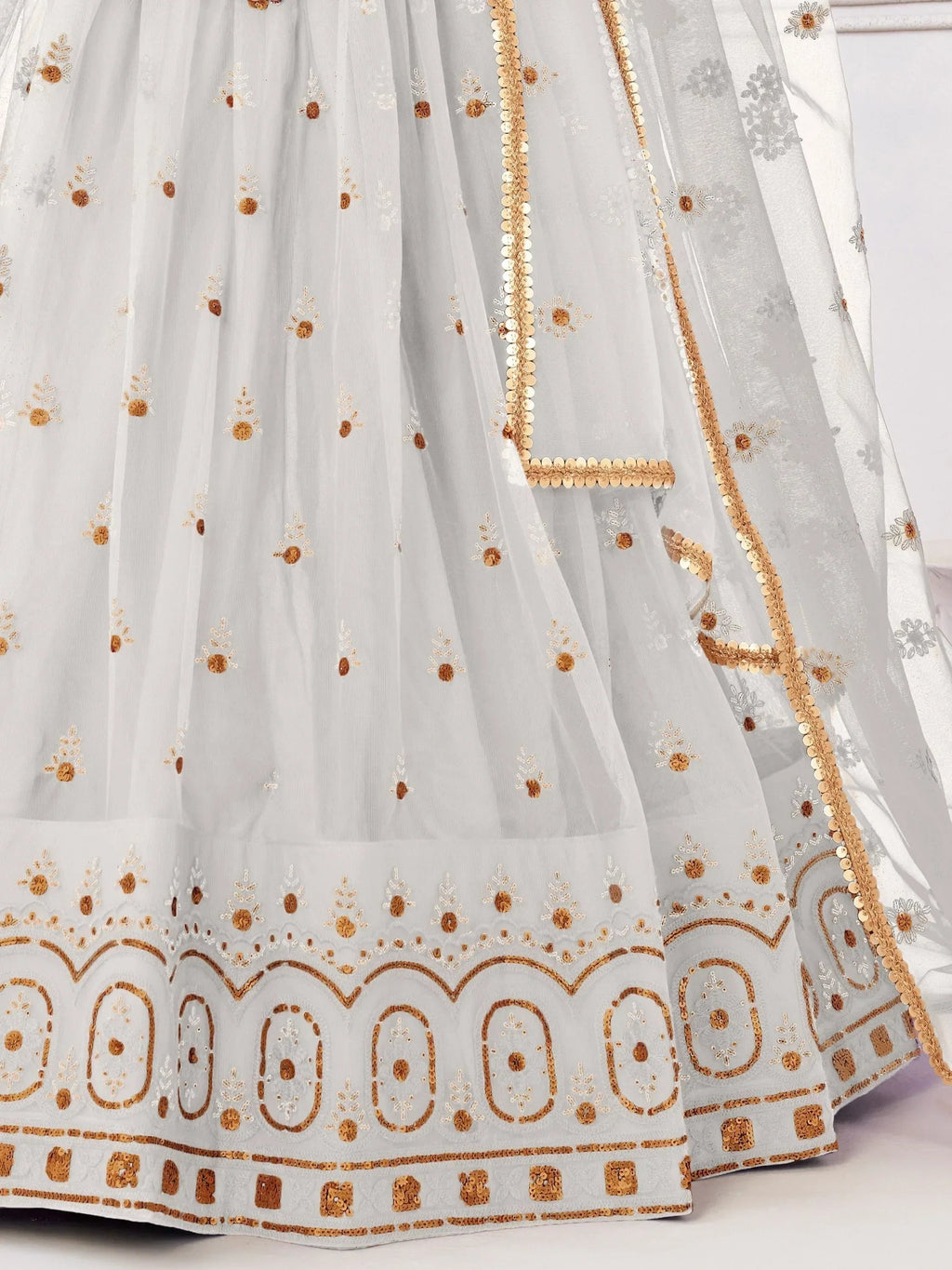 White Pretty Sequins Butterfly Net Party Wear Lehenga Choli