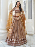 Fascinating Brown Thread Work Net Wedding Wear Lehenga Choli
