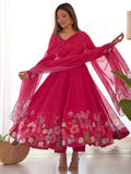 Pink Incredible Floral Printed Organza Festival Wear Anarkali Suit