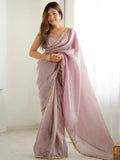 Mauve Spectacular Light Tissue Silk Pre Stitched Saree With Blouse