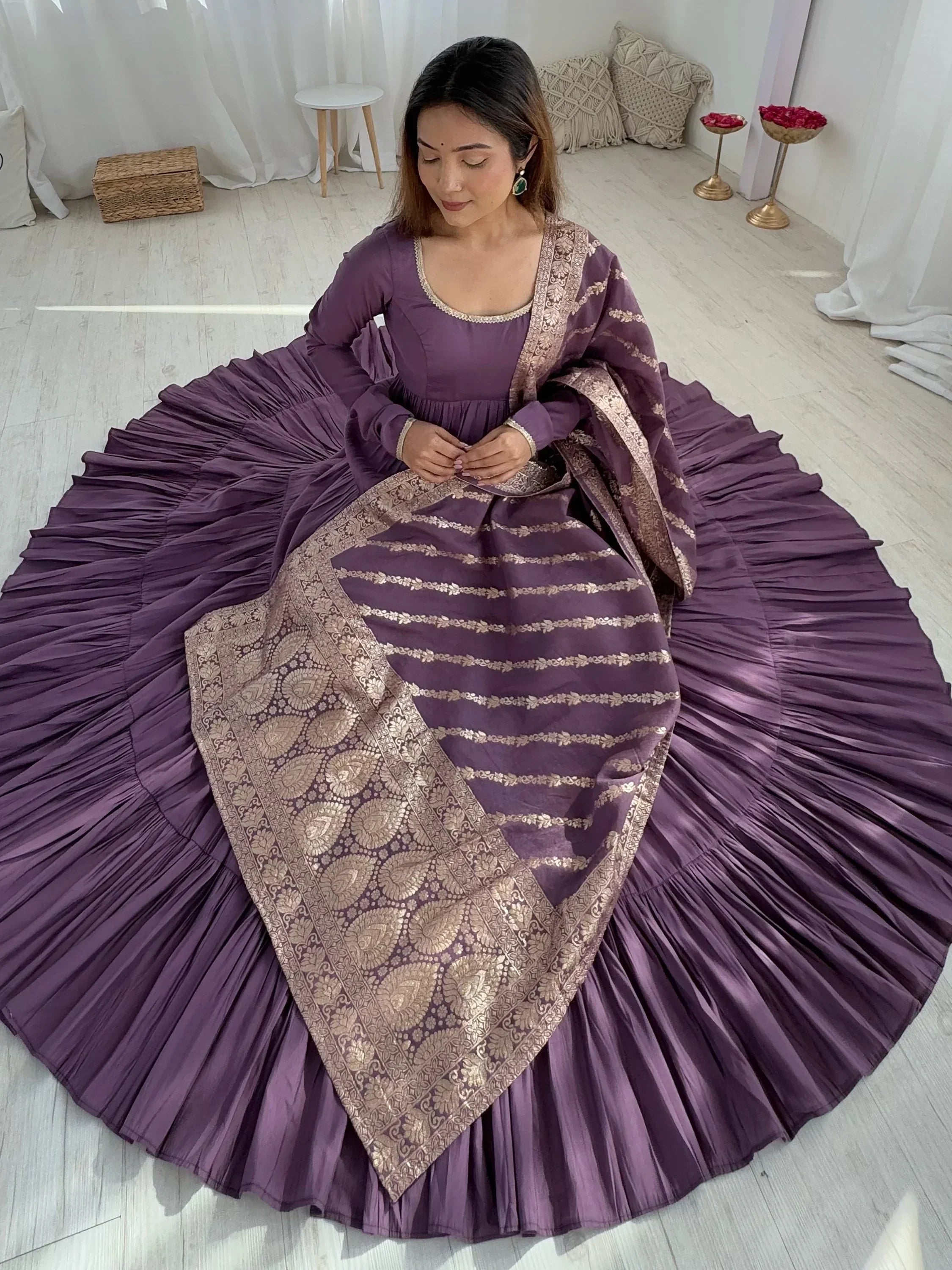 Purple Lovely Chanderi Festival Wear Anarkali Suit With Banarasi Dupatta