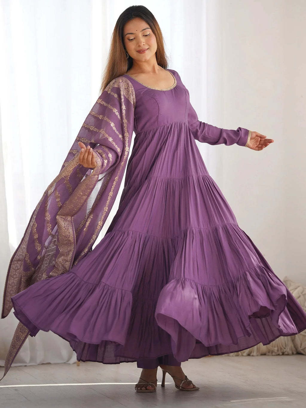 Purple Lovely Chanderi Festival Wear Anarkali Suit With Banarasi Dupatta