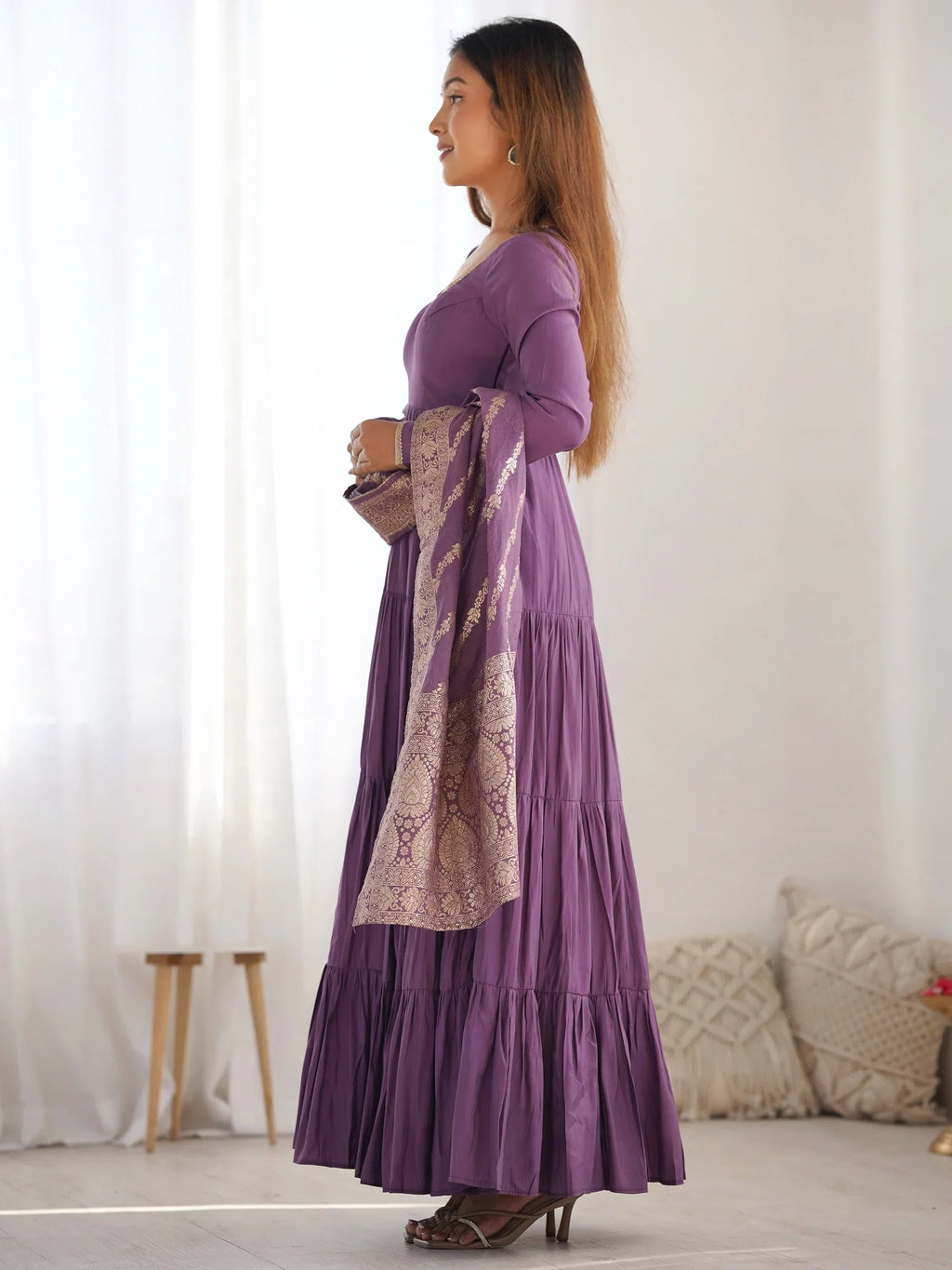 Purple Lovely Chanderi Festival Wear Anarkali Suit With Banarasi Dupatta