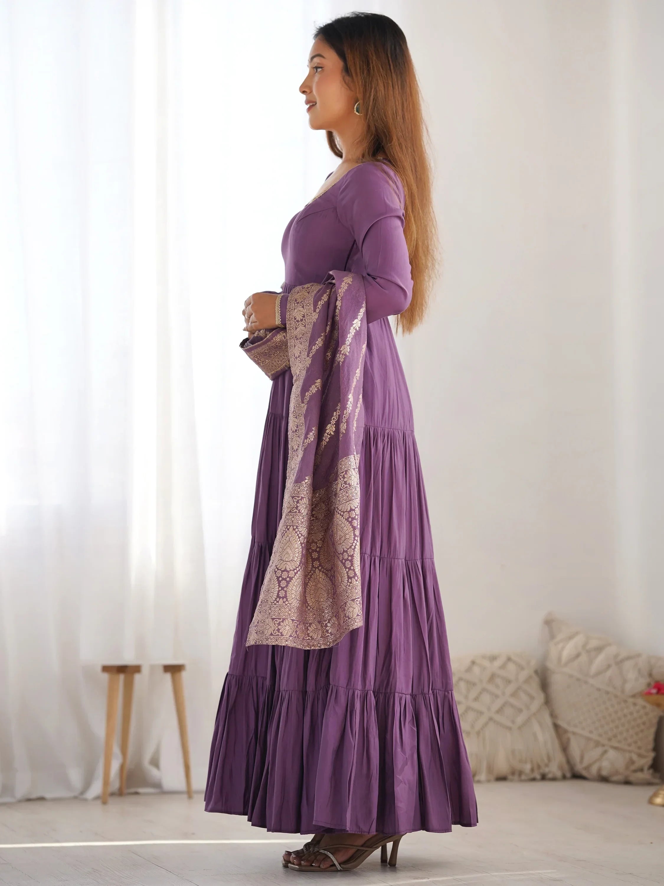 Purple Lovely Chanderi Festival Wear Anarkali Suit With Banarasi Dupatta