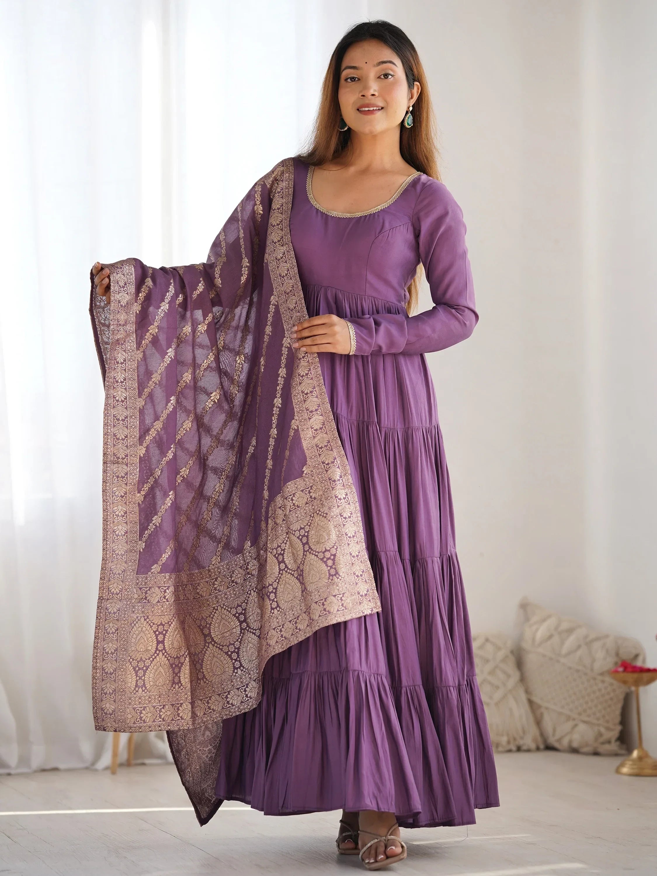 Purple Lovely Chanderi Festival Wear Anarkali Suit With Banarasi Dupatta