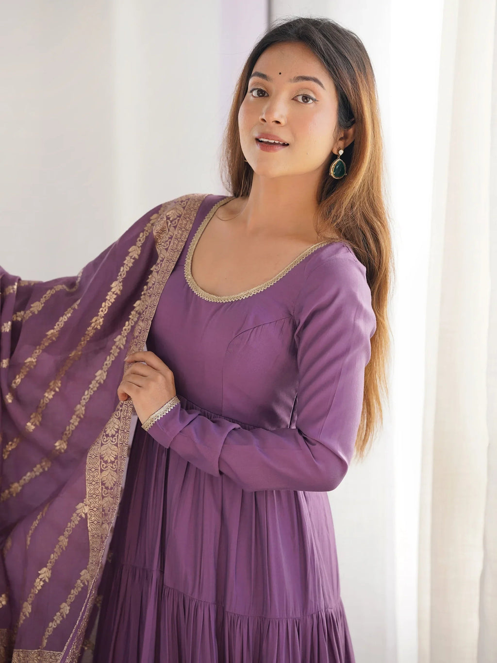 Purple Lovely Chanderi Festival Wear Anarkali Suit With Banarasi Dupatta