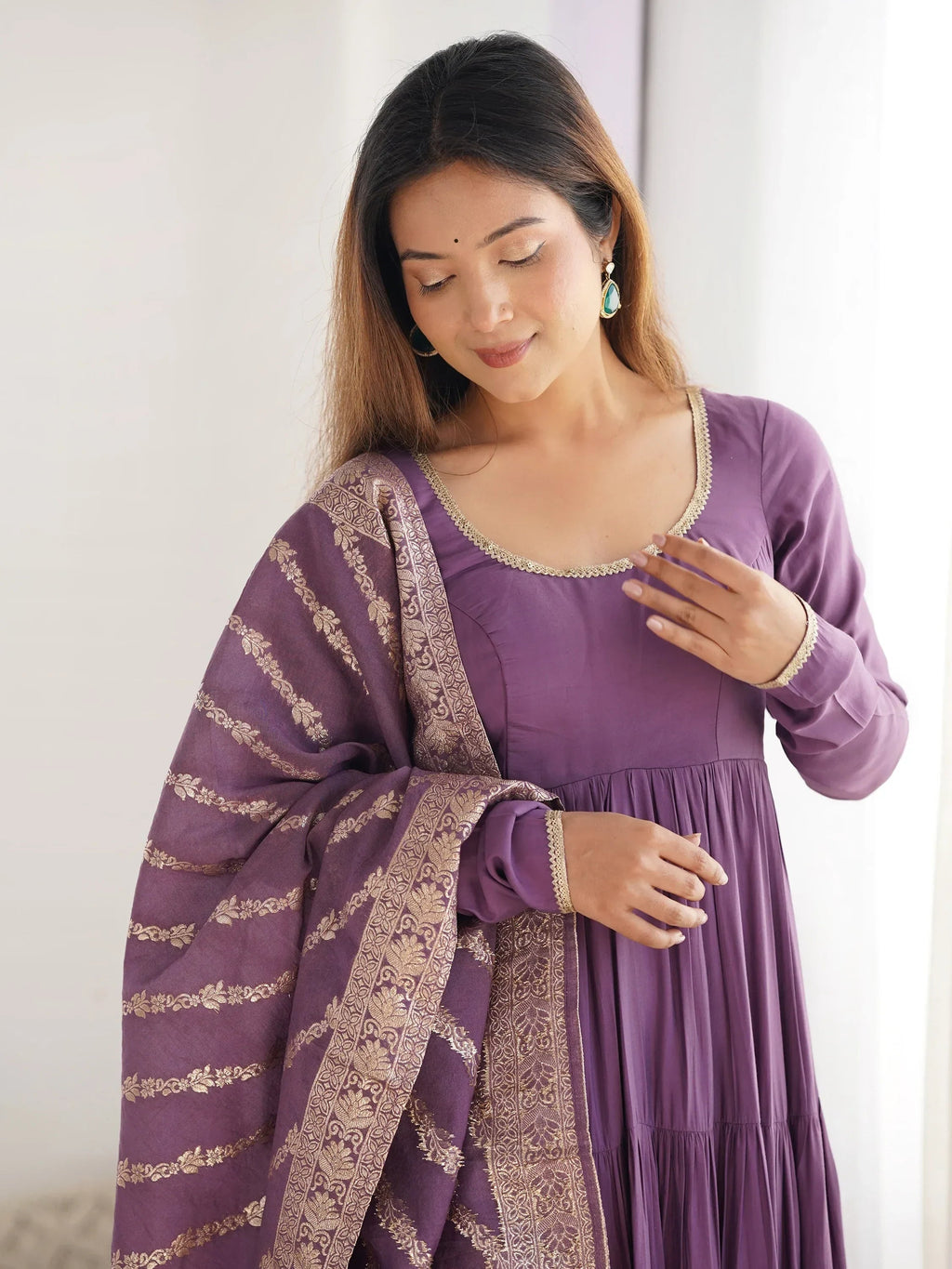 Purple Lovely Chanderi Festival Wear Anarkali Suit With Banarasi Dupatta
