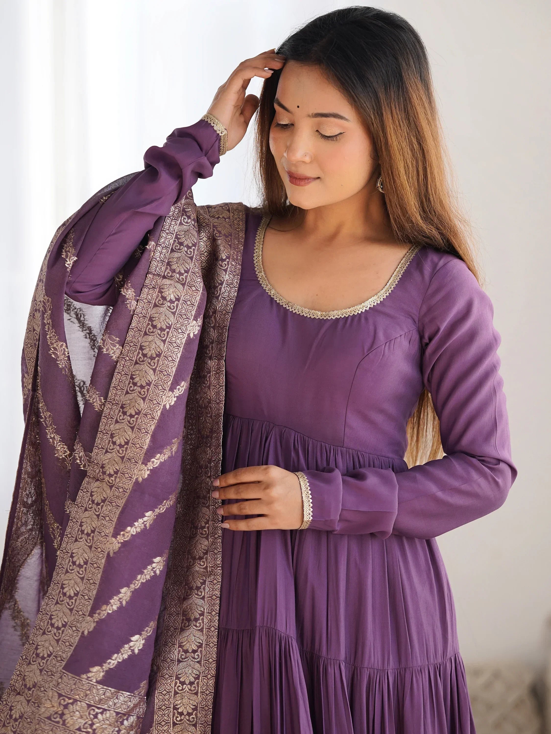 Purple Lovely Chanderi Festival Wear Anarkali Suit With Banarasi Dupatta