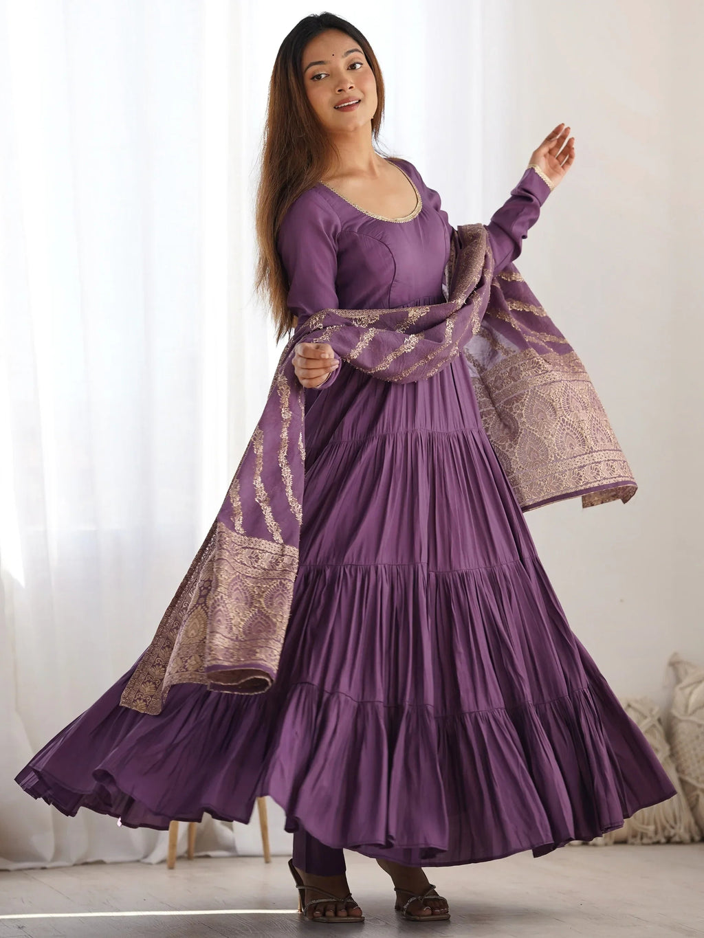 Purple Lovely Chanderi Festival Wear Anarkali Suit With Banarasi Dupatta