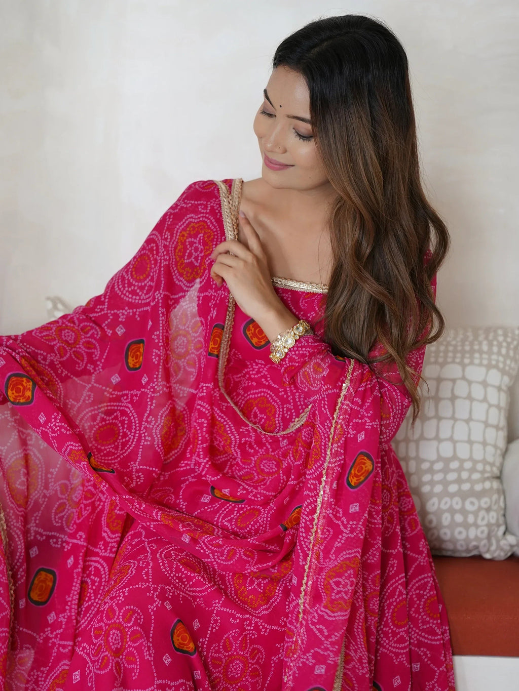 Pink Marvelous Bandhani Printed Georgette Festival Wear Anarkali Suit