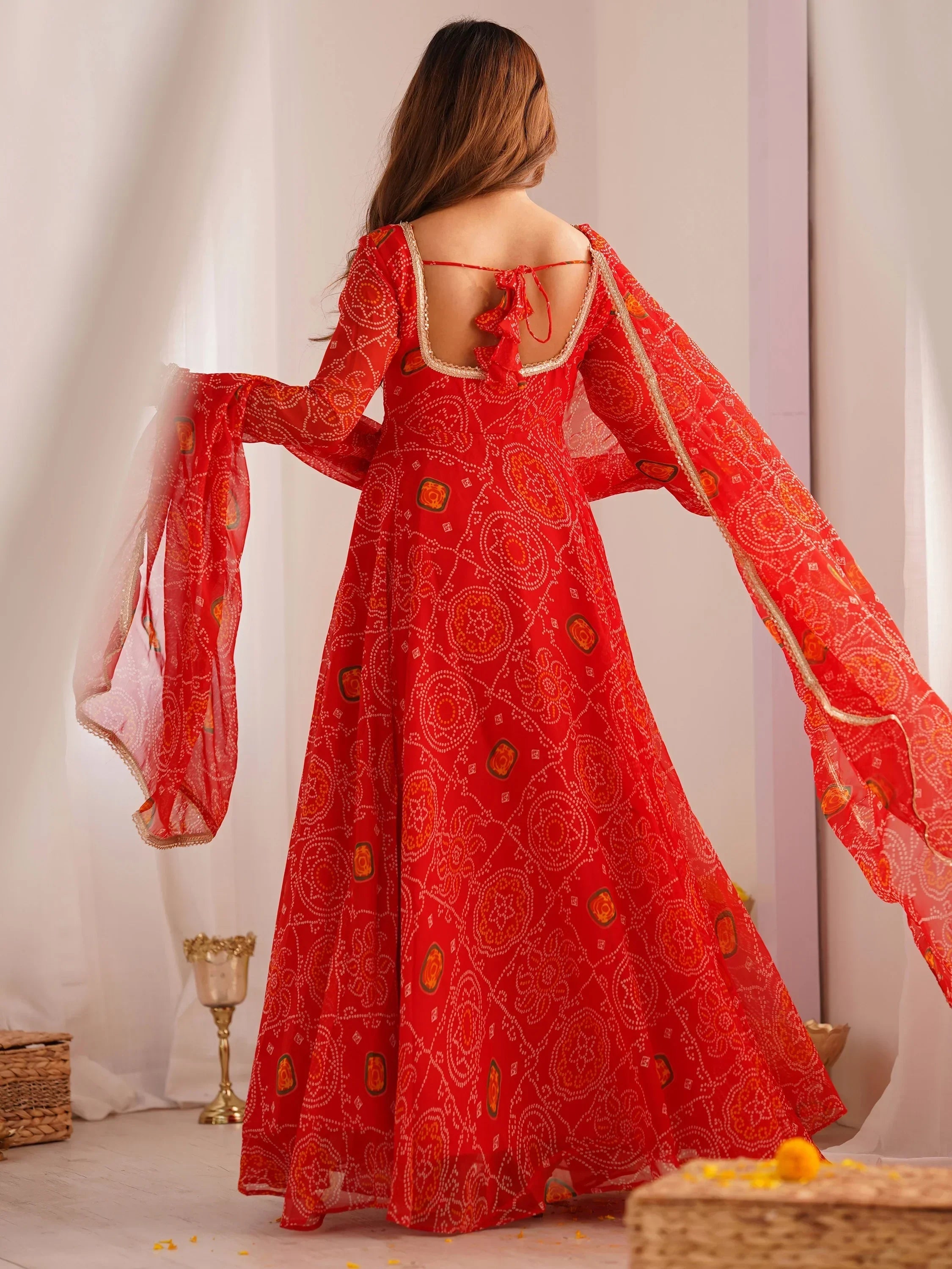 Red Marvelous Bandhani Printed Georgette Festival Wear Anarkali Suit