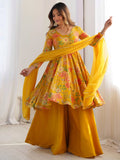 Yellow Stunning Floral Printed Silk Designer Palazzo Suit With Dupatta