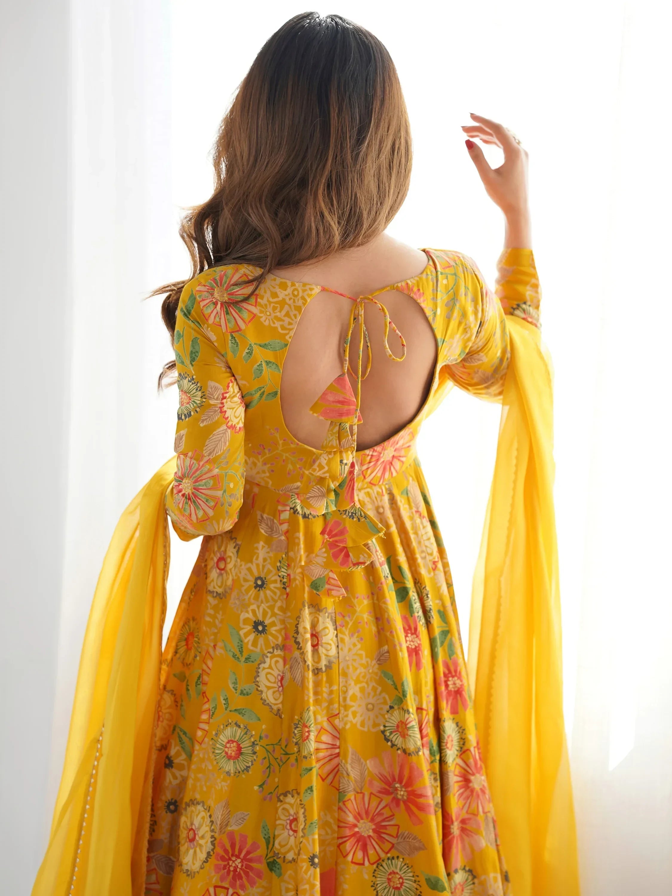 Yellow Stunning Floral Printed Silk Designer Palazzo Suit With Dupatta