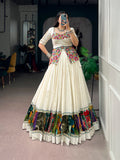 Off White Khadi Cotton Gamthi Work Navratri Lehenga Choli
