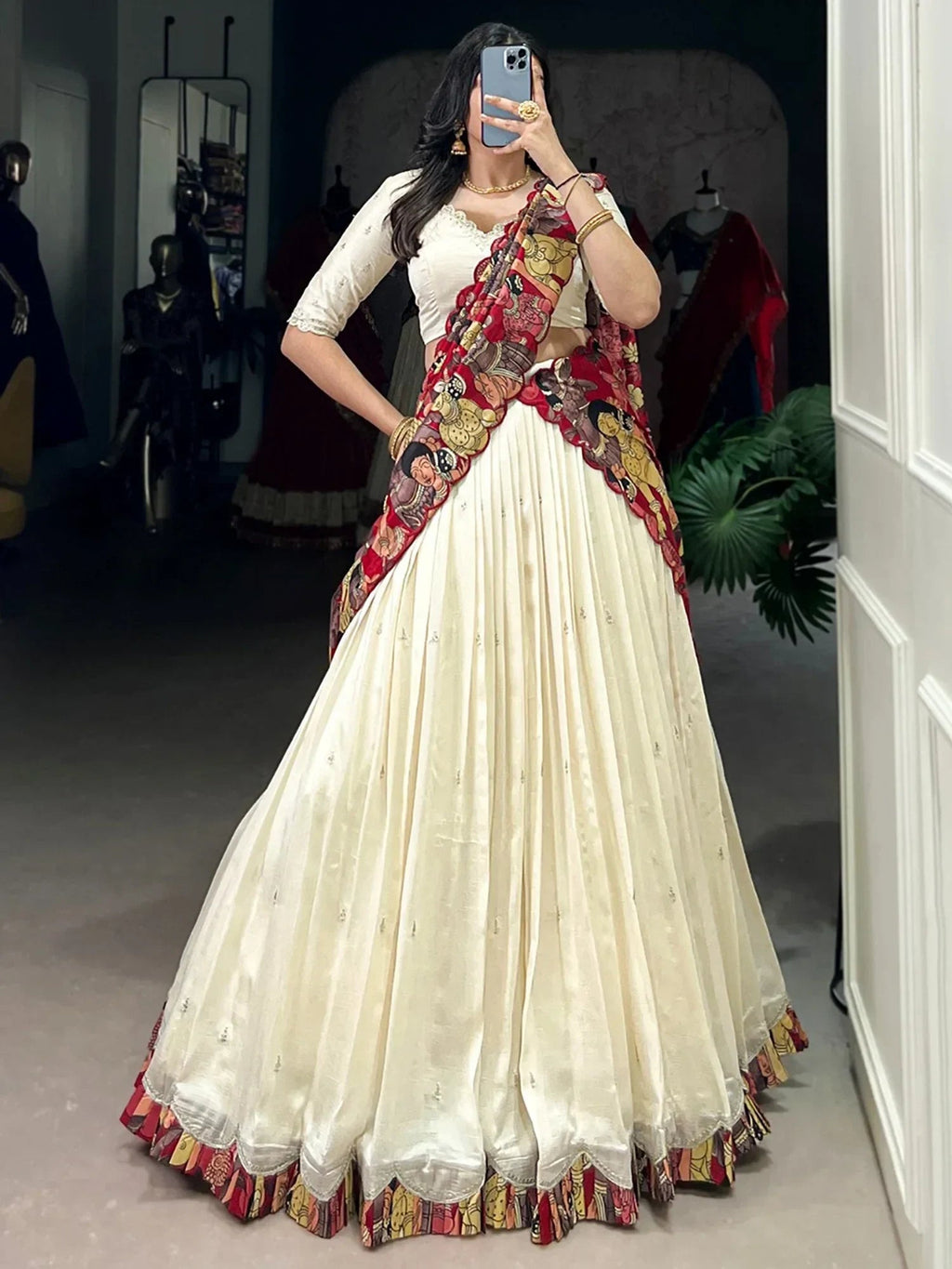 Charming Off-White Sequins Silk Wedding Wear Lehenga Choli