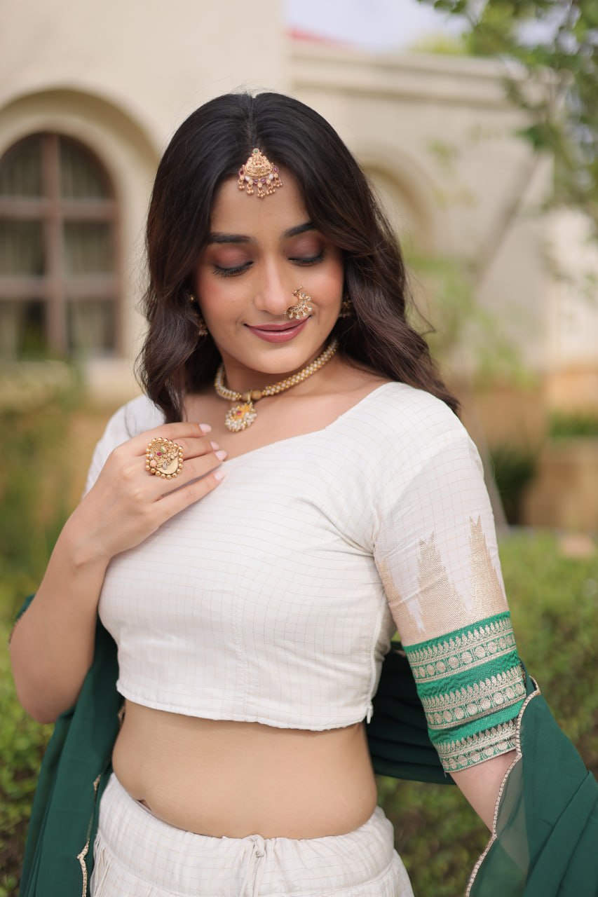 Onam Special Viscose Jacquard Lehenga Choli Set with Contrast Dupatta
