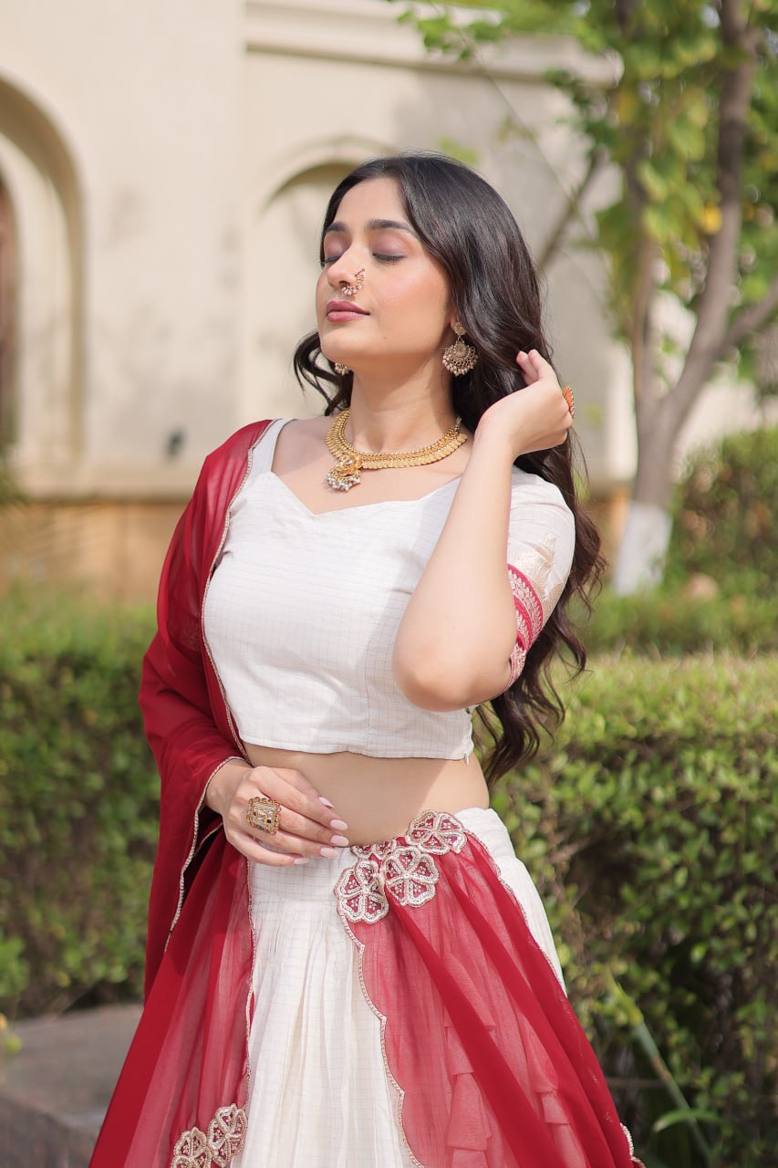 Onam Special Viscose Jacquard Lehenga Choli Set with Contrast Dupatta