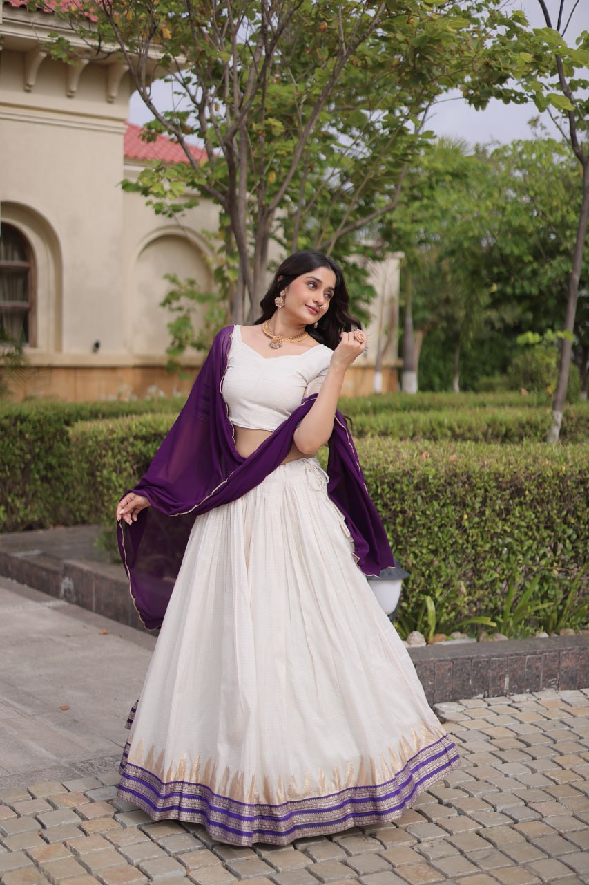 Onam Special Viscose Jacquard Lehenga Choli Set with Contrast Dupatta