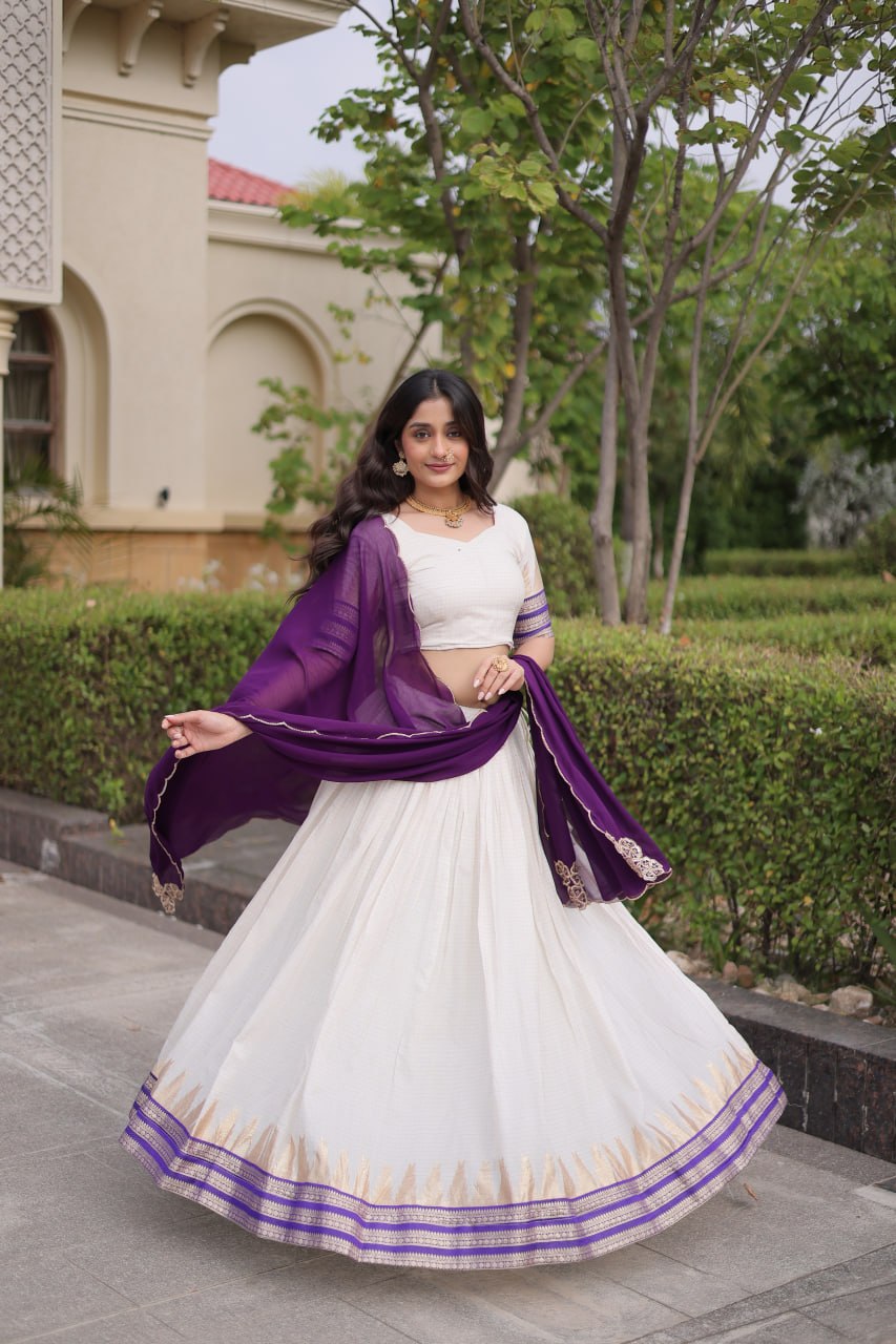 Onam Special Viscose Jacquard Lehenga Choli Set with Contrast Dupatta