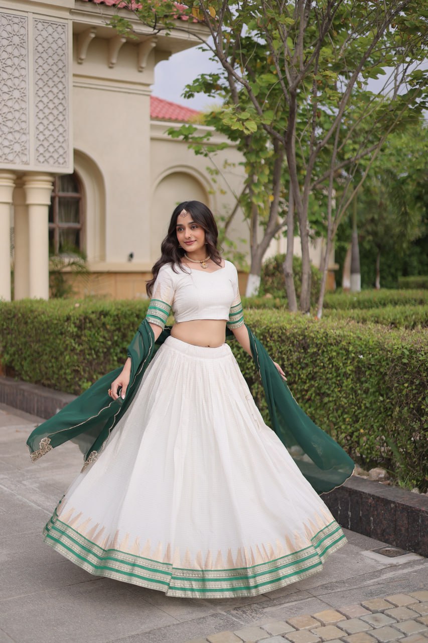 Onam Special Viscose Jacquard Lehenga Choli Set with Contrast Dupatta