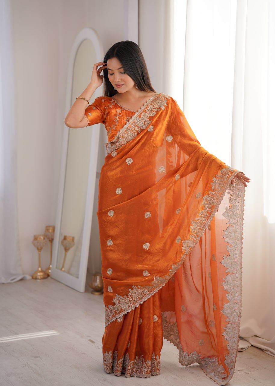 Fendy Crush Zari Embroidered Saree