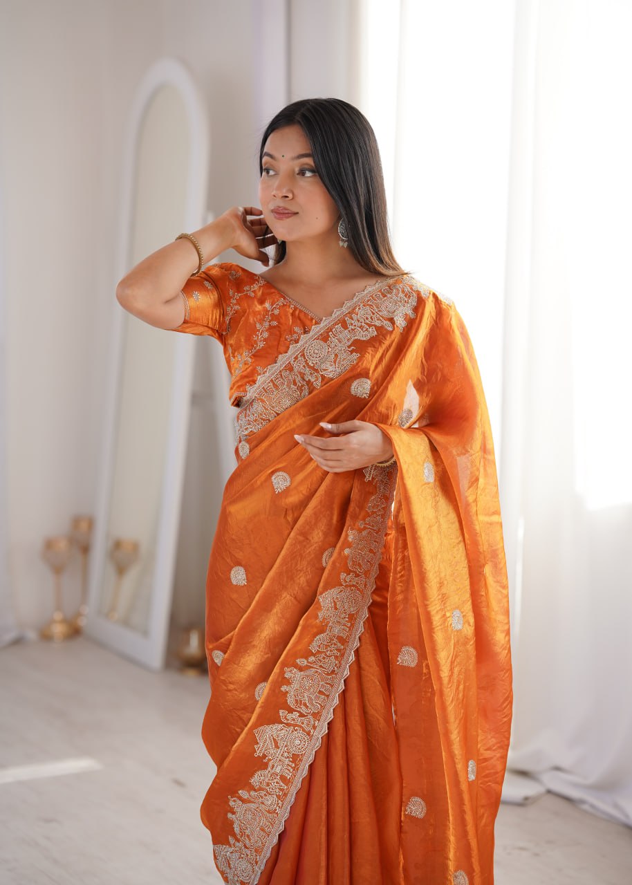 Fendy Crush Zari Embroidered Saree