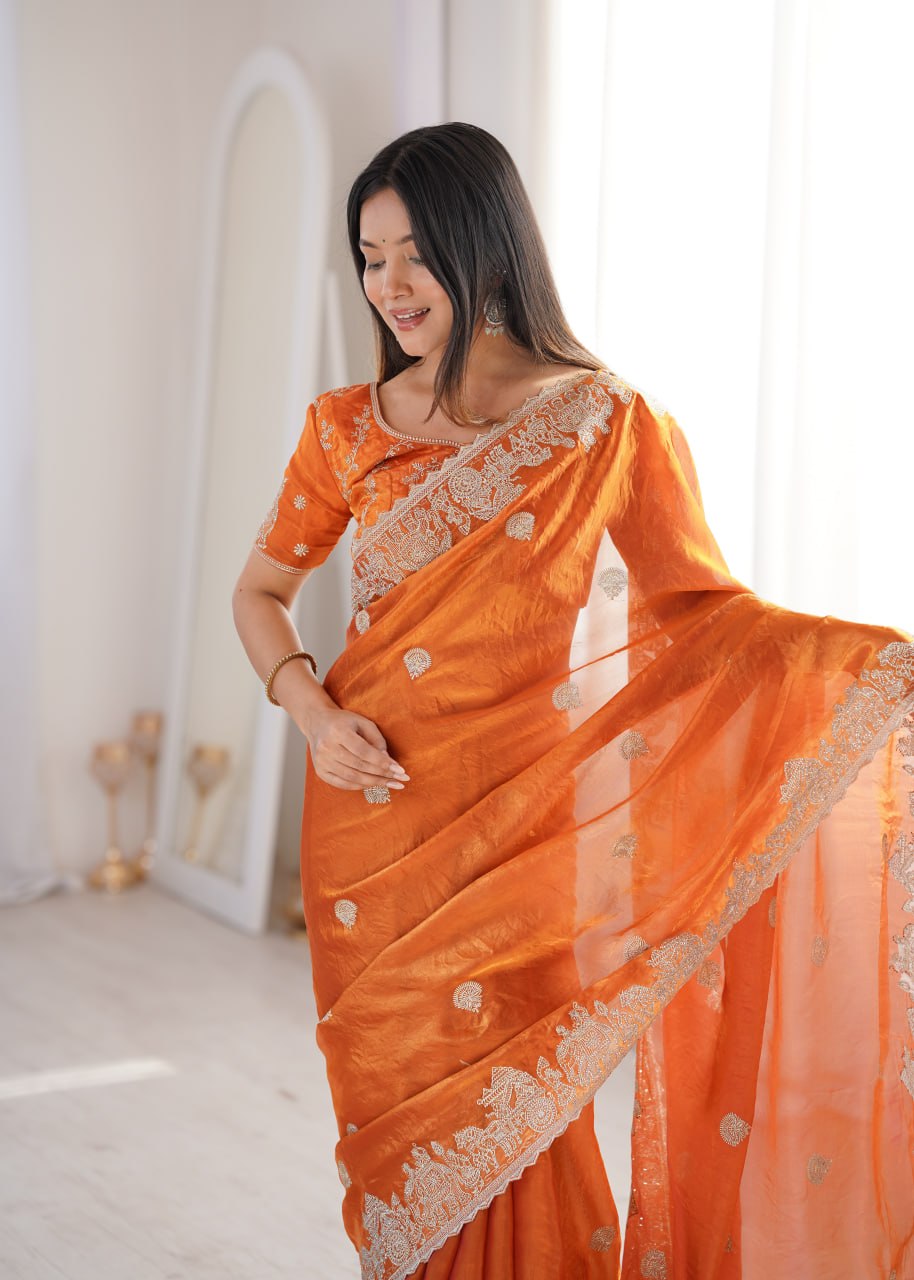 Fendy Crush Zari Embroidered Saree
